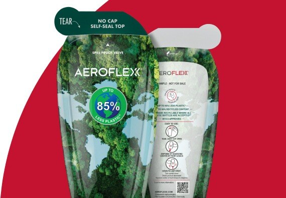A side-by-side view of the front and back of an AeroFlexx Pak, showcasing its unique structural frame and its large surface area for seamless 360-degree branding.