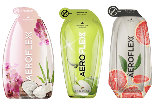 Three AeroFlexx Paks on a white background